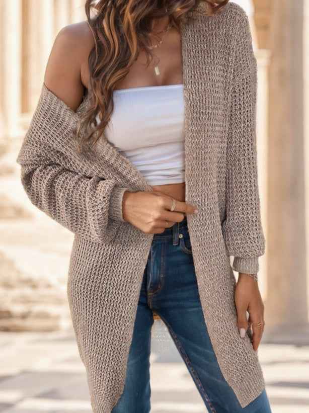 MoveX Women's Long Open Front Knit Cardigan Drop Shoulder Chunky Sweater Coat