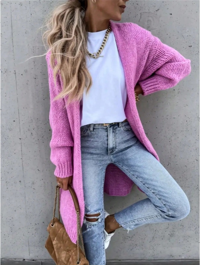 Women's long open front knit cardigan loose duster sweater - image 2