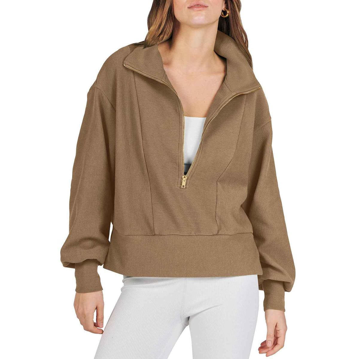 MoveX Women's Half Zip Pullover Sweatshirt Funnel Neck Long Sleeve Top