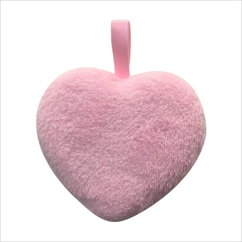 Heart shaped plush powder puff with strap pink - front view