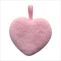 Heart shaped plush powder puff with strap pink - front view