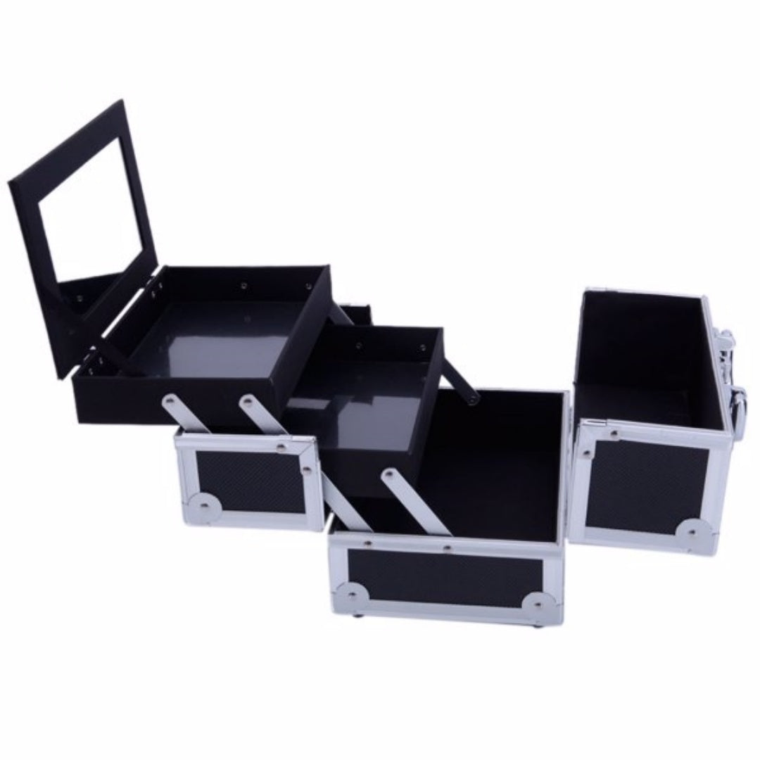 Makeup train case with mirror and lock black - image 2