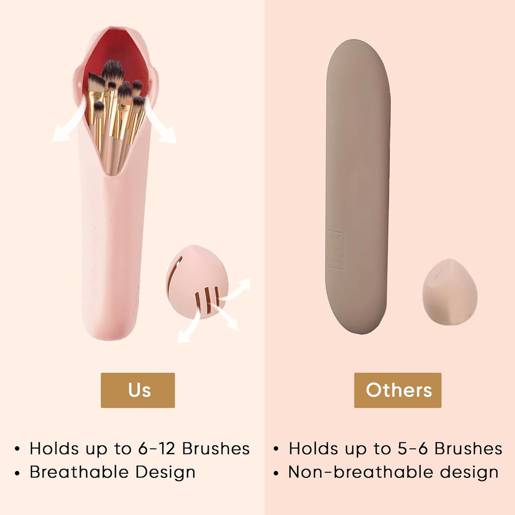 Silicone makeup brush holder travel case with sponge holder pink - image 3