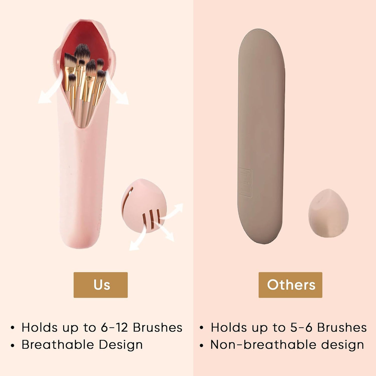 Silicone makeup brush holder travel case with sponge holder pink - image 3