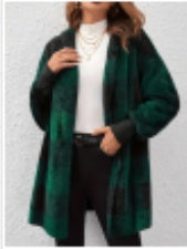 Women's fuzzy plaid hooded cardigan open front fleece shacket - image 2