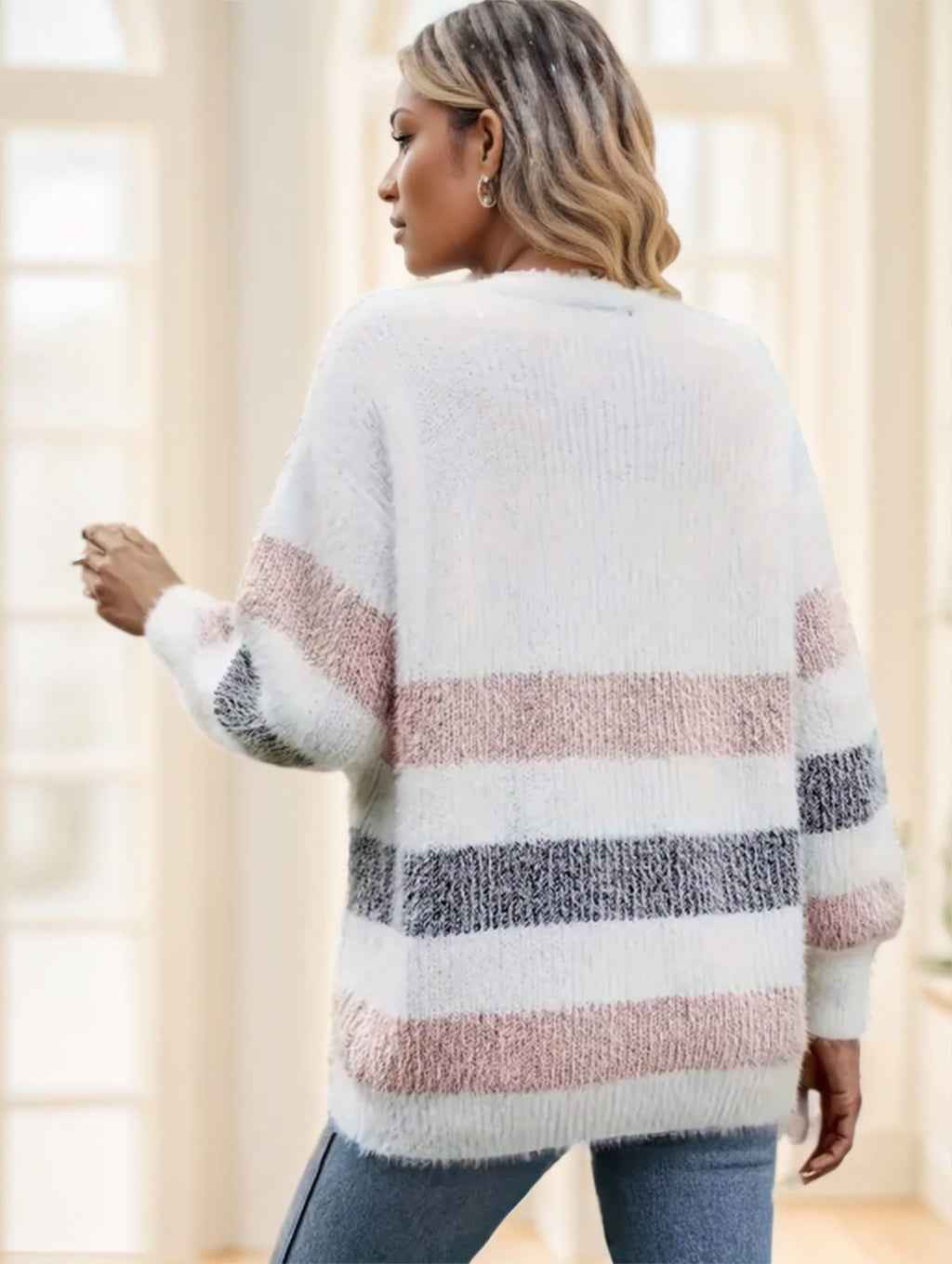 Women's Striped Button Cardigan