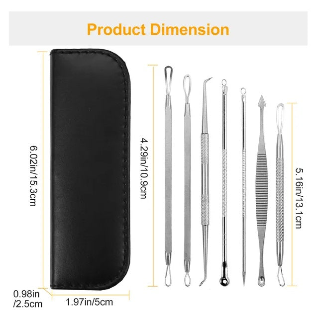 7 piece blackhead extractor tool kit stainless steel with case - image 3