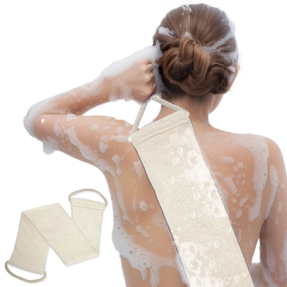 Exfoliating back scrubber towel bamboo fiber beige - image 2