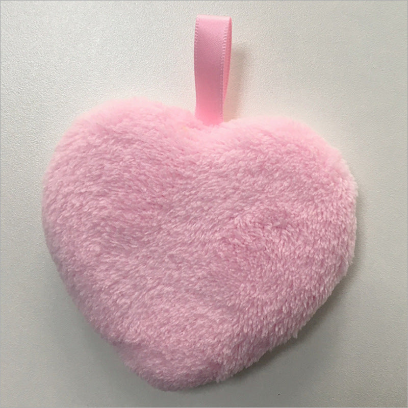 Heart shaped plush powder puff with strap pink - image 2