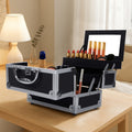 Makeup train case with mirror and lock black - front view