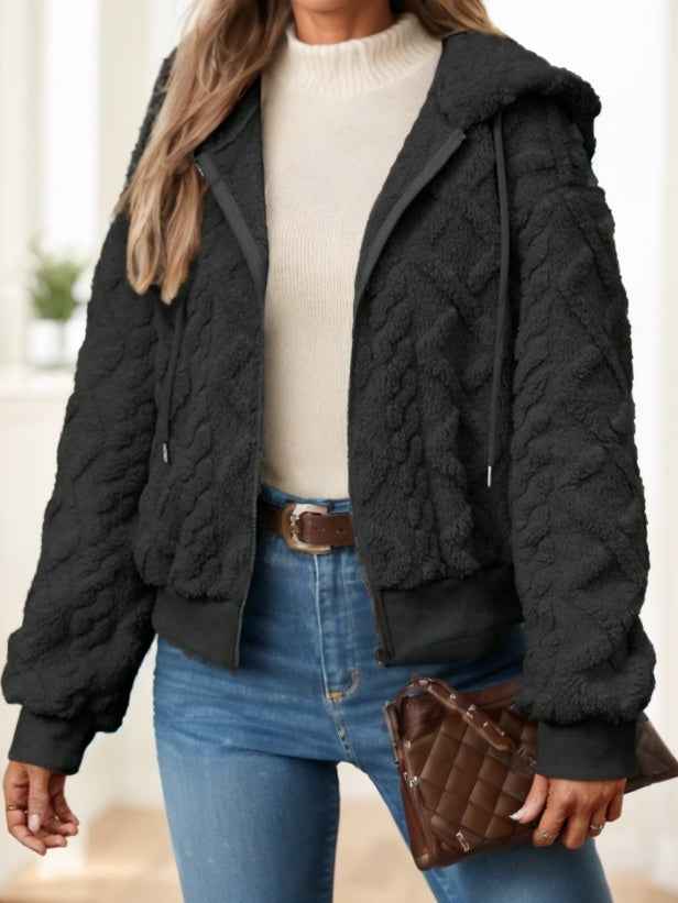 MoveX Women's Hooded Teddy Fleece Jacket Zip Up Drop Shoulder Fuzzy Coat