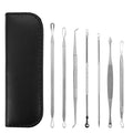 7 piece blackhead extractor tool kit stainless steel with case - front view
