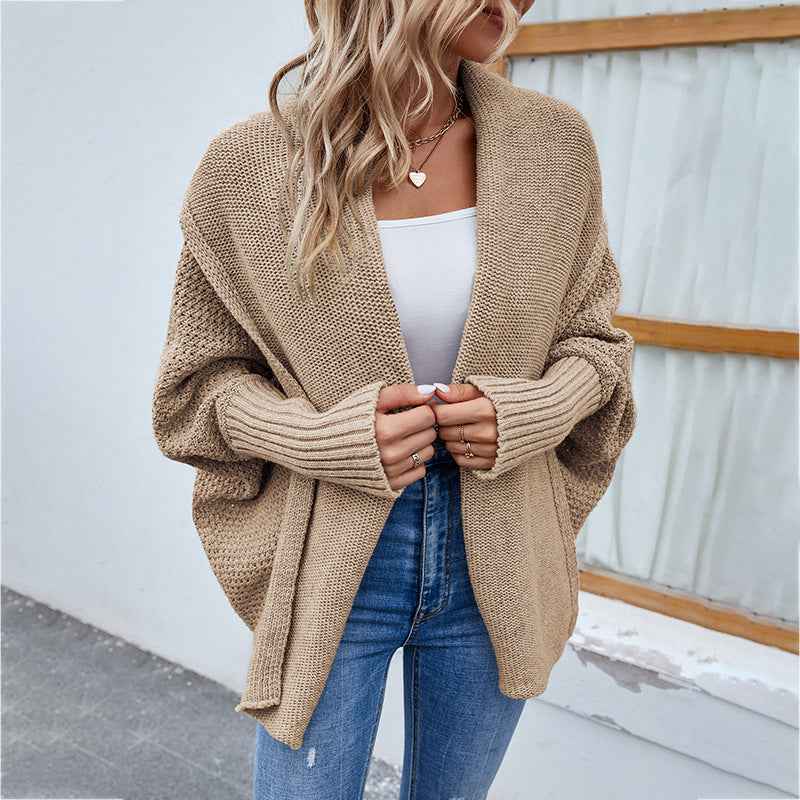 MoveX Women's Batwing Sleeve Open Front Cardigan Chunky Knit Oversized Sweater