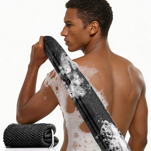 Exfoliating net body sponge long stretch mesh black - front view