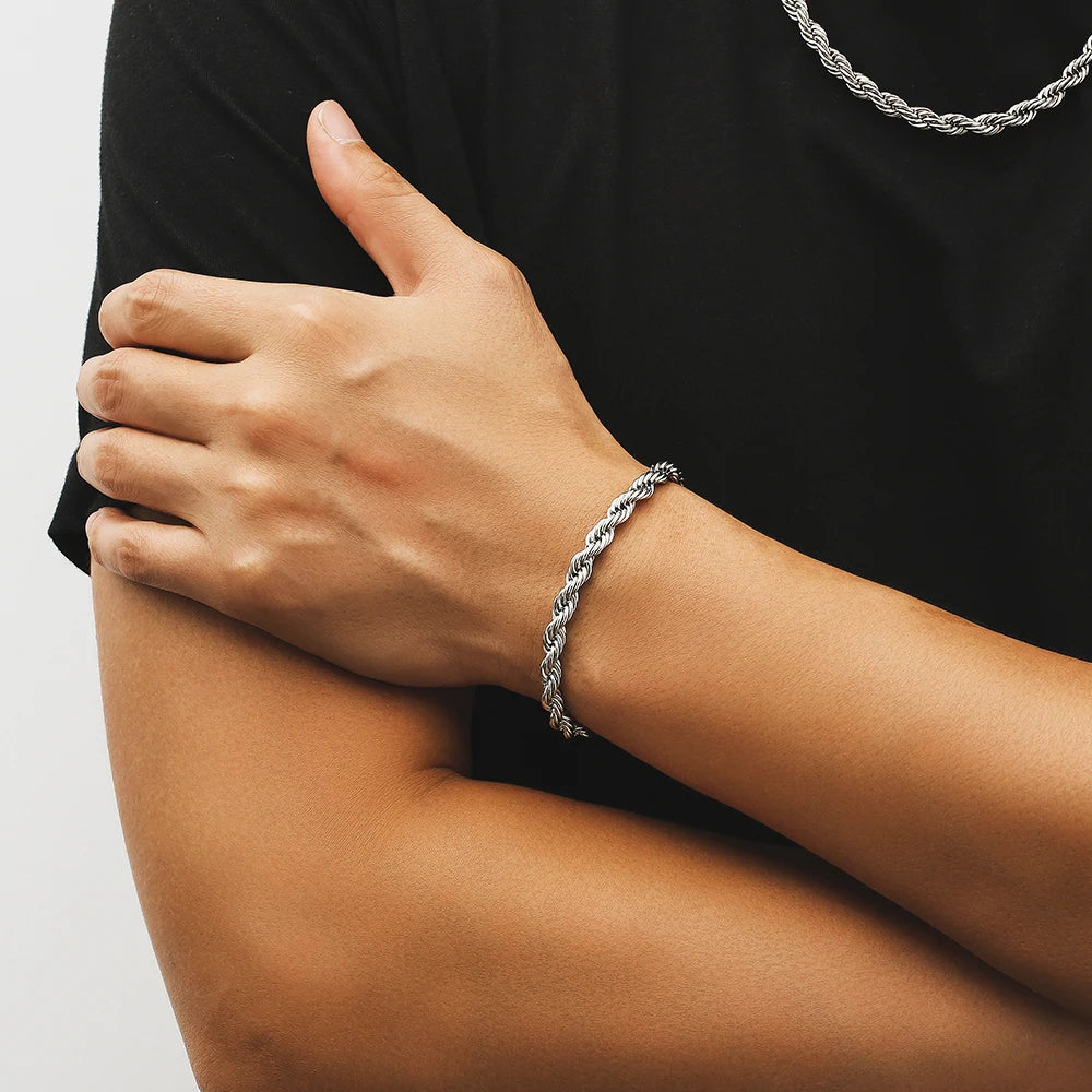 MoveX 6mm Twist Rope Chain Bracelet – Stainless Steel