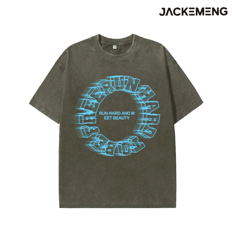 MoveX Run Hard Motion Print Washed Oversized Tee