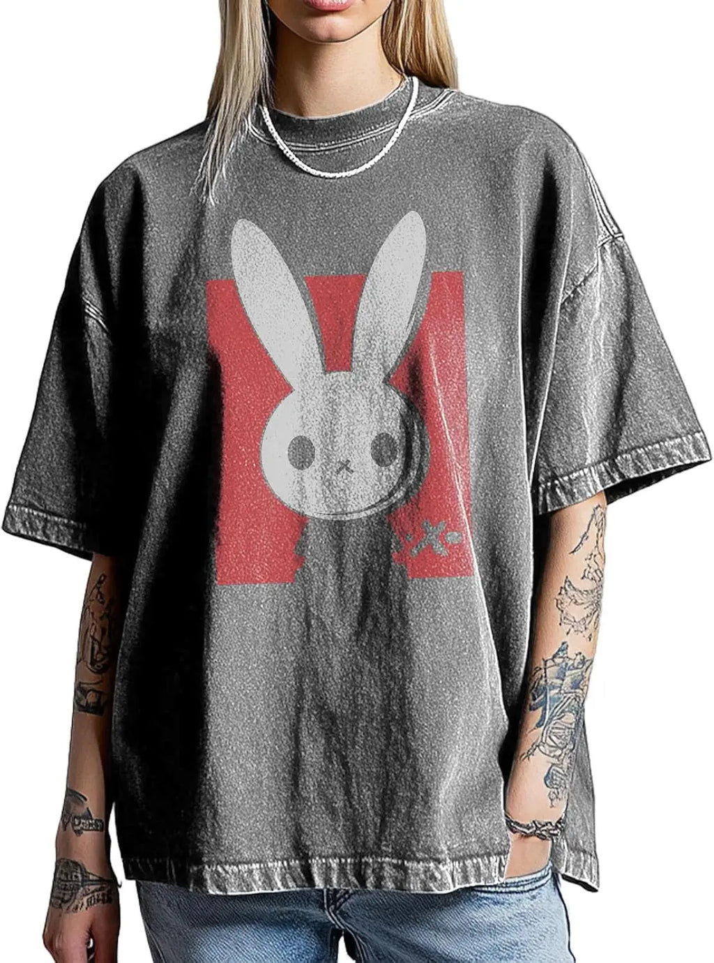 MoveX Bunny Graphic Oversized Cotton Tee