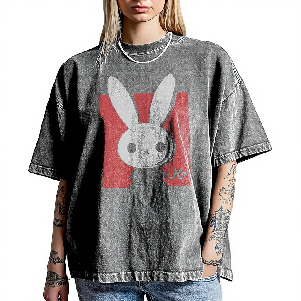 MoveX Bunny Graphic Oversized Cotton Tee