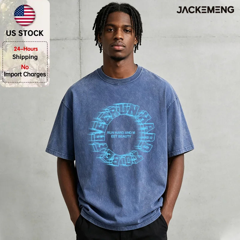 MoveX Run Hard Motion Print Washed Oversized Tee