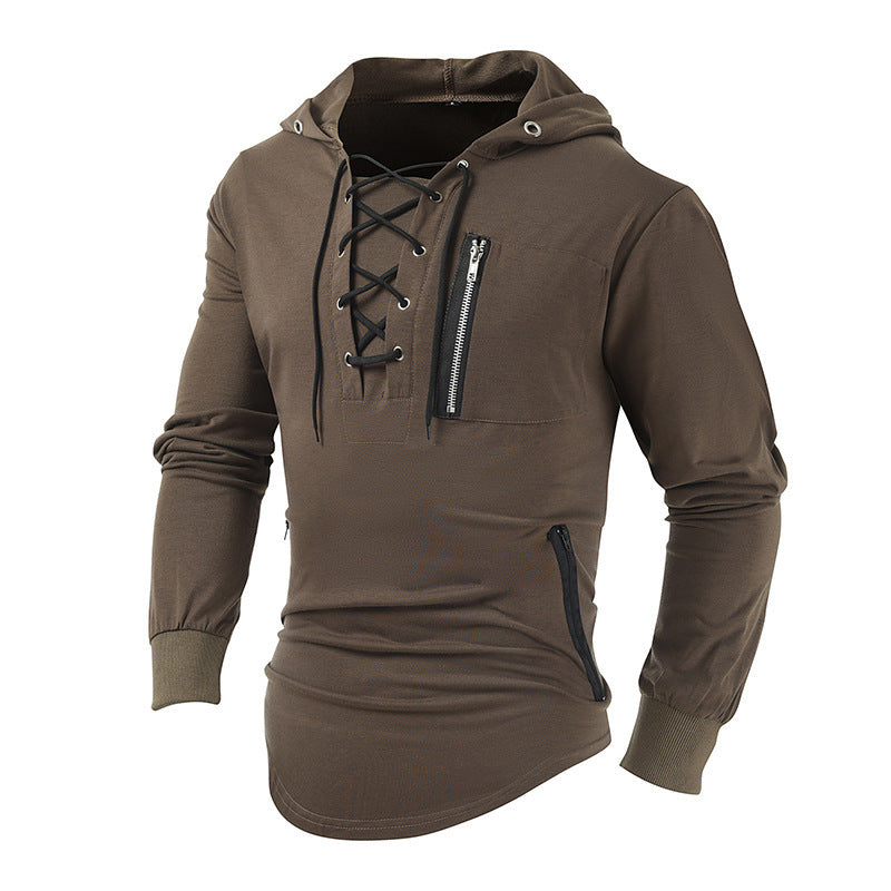 MoveX Solid Lace-Up Zipper Sports Streetwear Hoodie