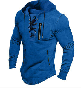 MoveX Solid Lace-Up Zipper Sports Streetwear Hoodie