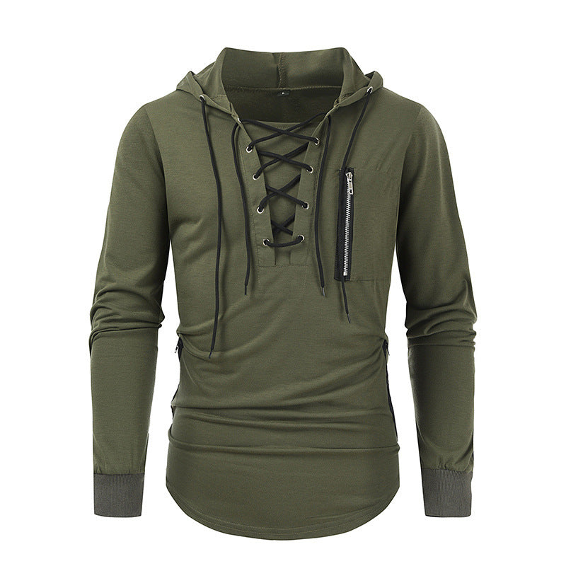 MoveX Solid Lace-Up Zipper Sports Streetwear Hoodie