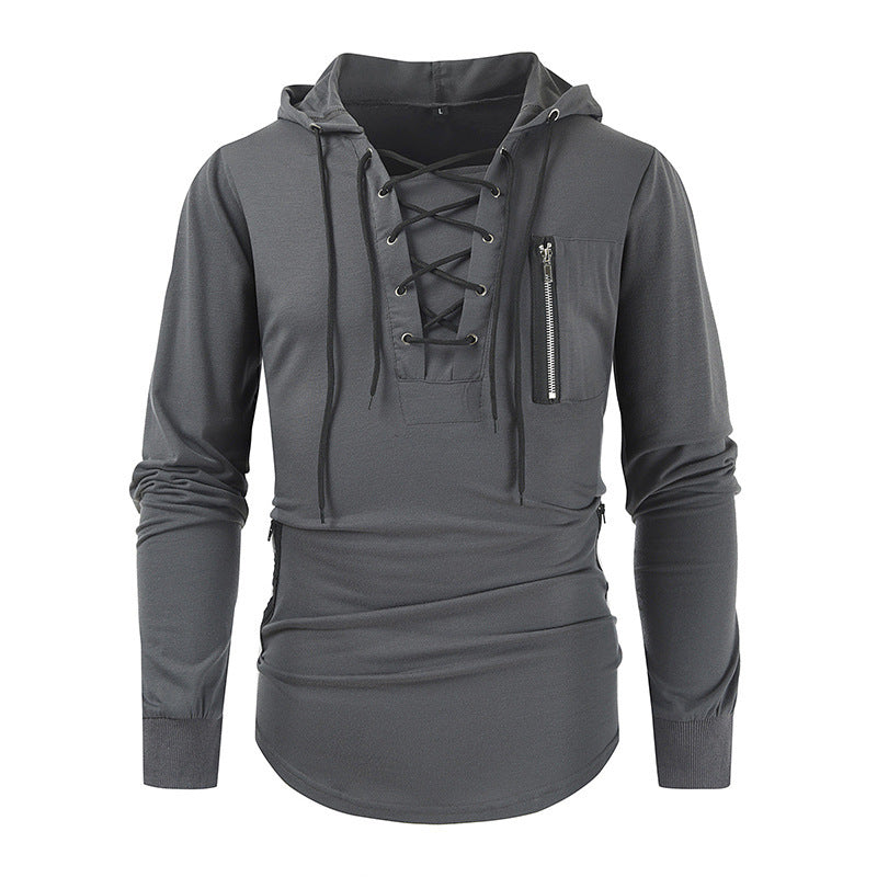 MoveX Solid Lace-Up Zipper Sports Streetwear Hoodie