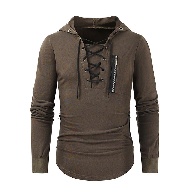 MoveX Solid Lace-Up Zipper Sports Streetwear Hoodie