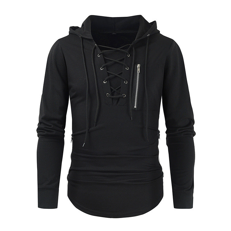 MoveX Solid Lace-Up Zipper Sports Streetwear Hoodie