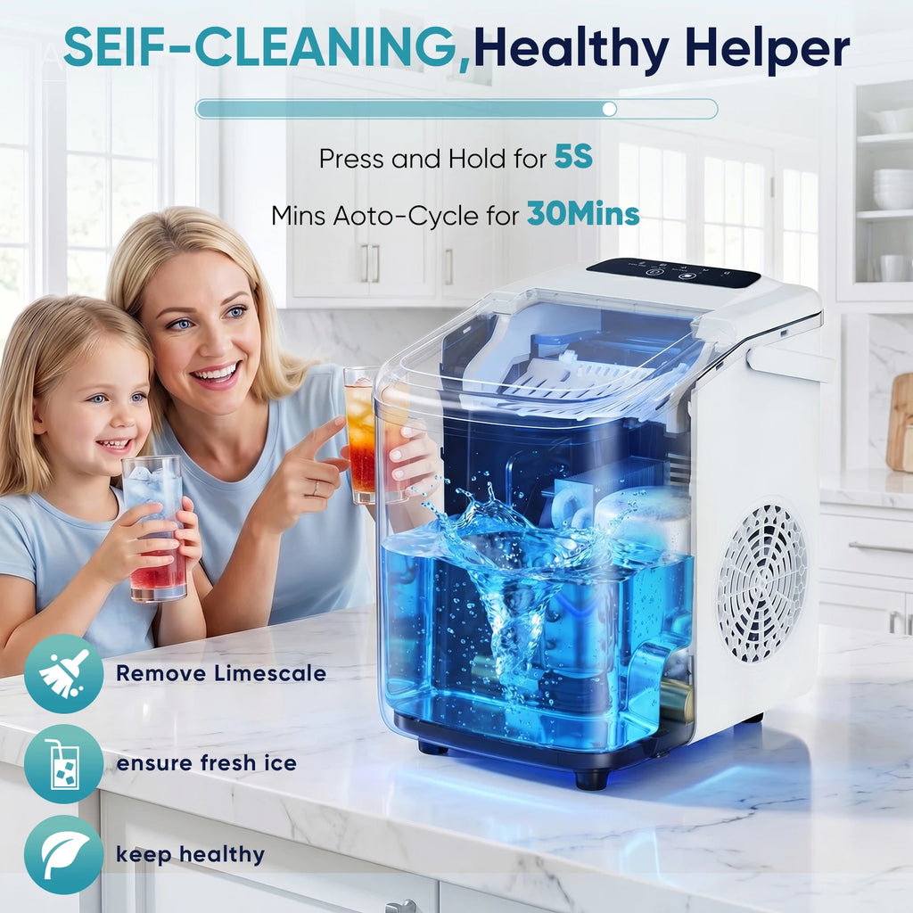 Compact Countertop Ice Maker with Scoop & Basket – 26.5 lbs/Day