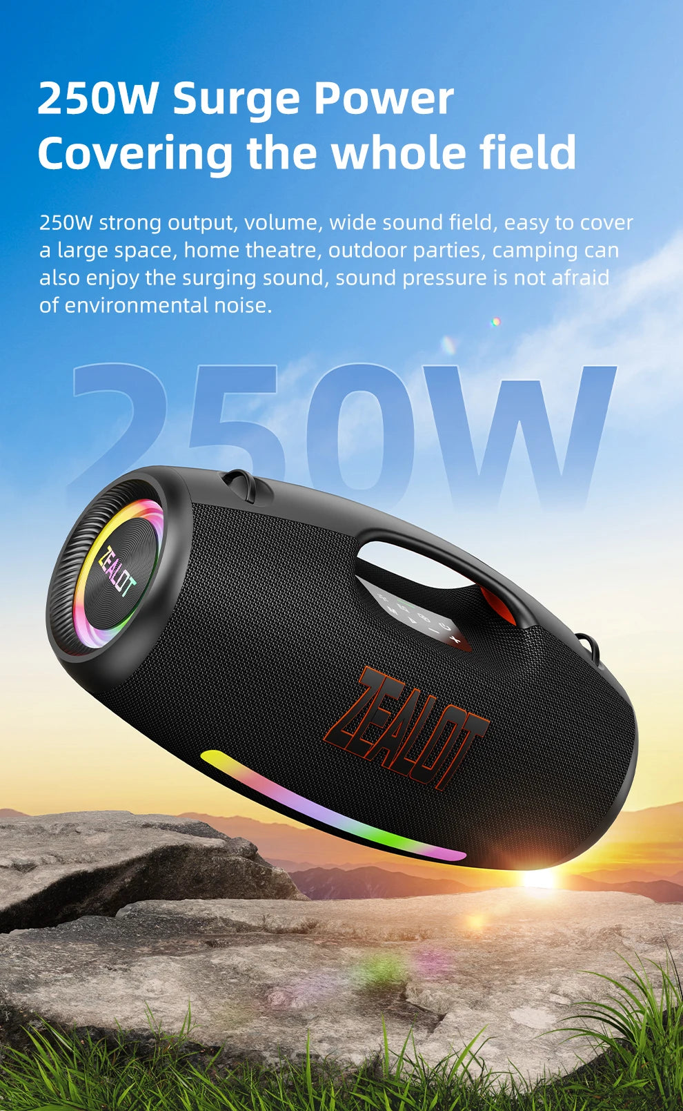 ZEALOT S89 250W Waterproof Portable Bluetooth Speaker with Deep Bass