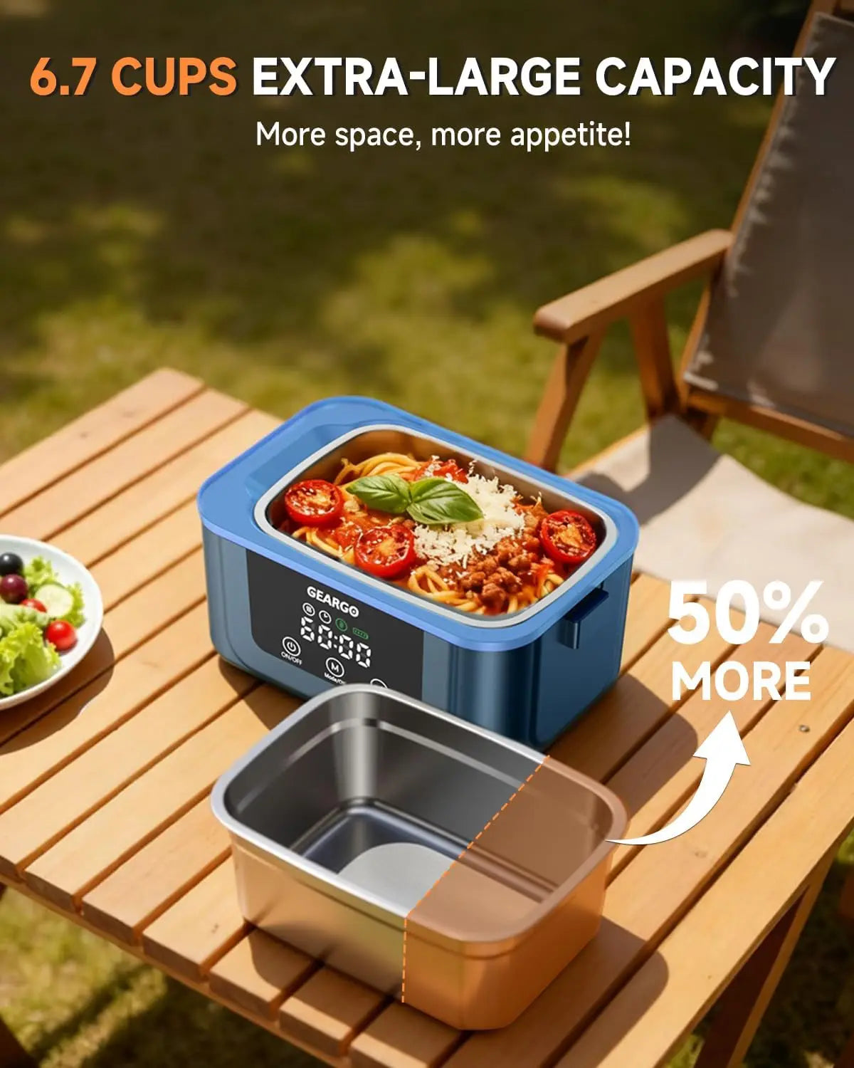 Cordless Self-Heating Electric Lunch Box – 1.4L, Rechargeable