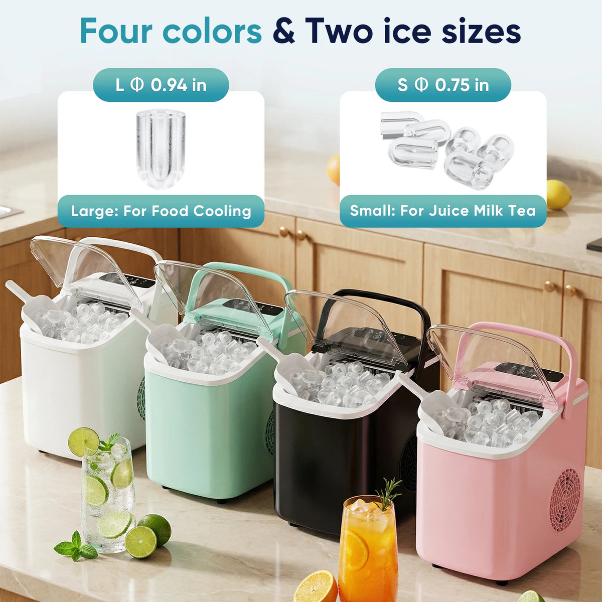Compact Countertop Ice Maker with Scoop & Basket – 26.5 lbs/Day
