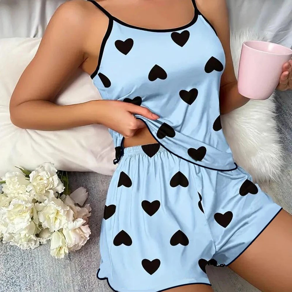 MoveX Women's Heart Print Tee & Shorts Pajama Set