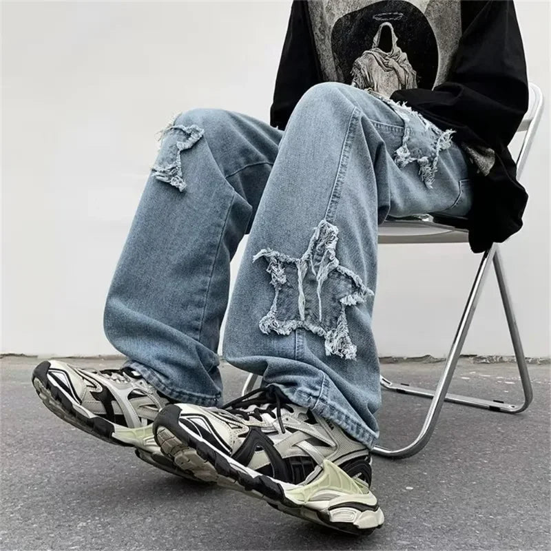 MoveX Star Embroidered Baggy Jeans