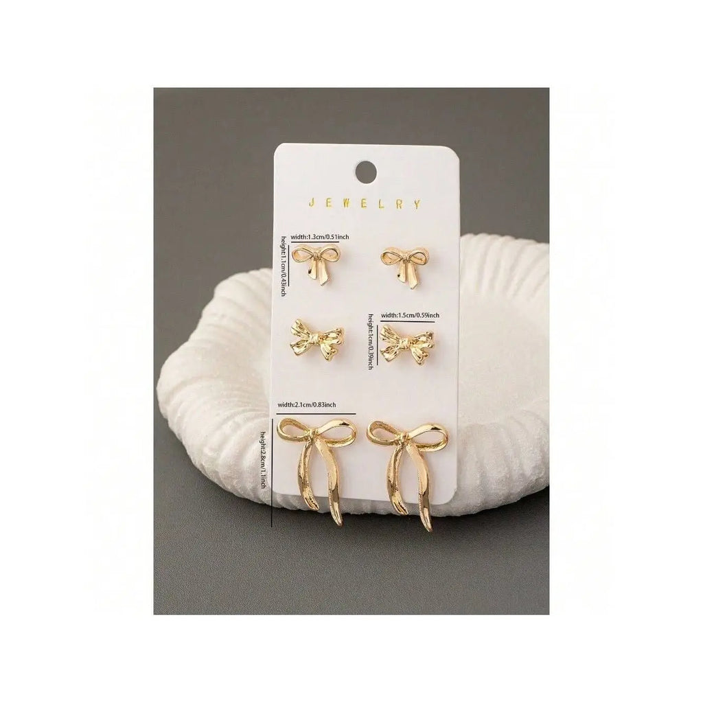 MoveX Gold Bow Stud Earrings Set – 3 Pairs