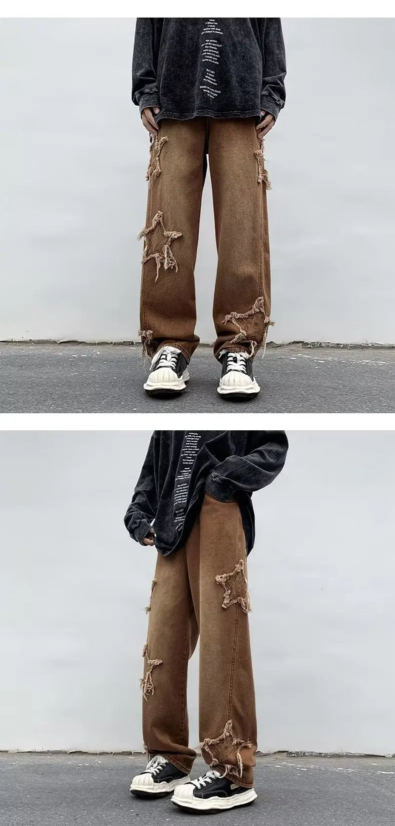 MoveX Star Embroidered Baggy Jeans