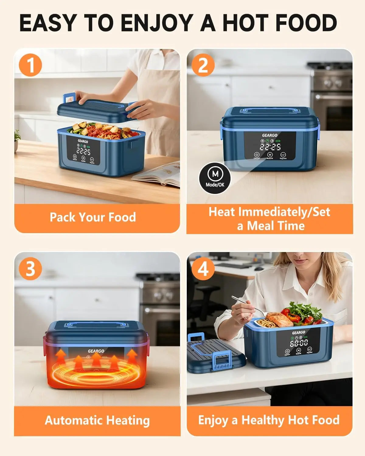 Cordless Self-Heating Electric Lunch Box – 1.4L, Rechargeable
