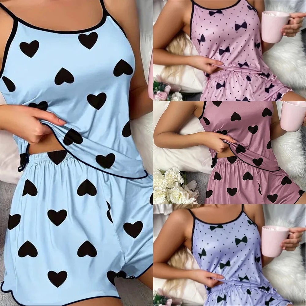 MoveX Women's Heart Print Tee & Shorts Pajama Set