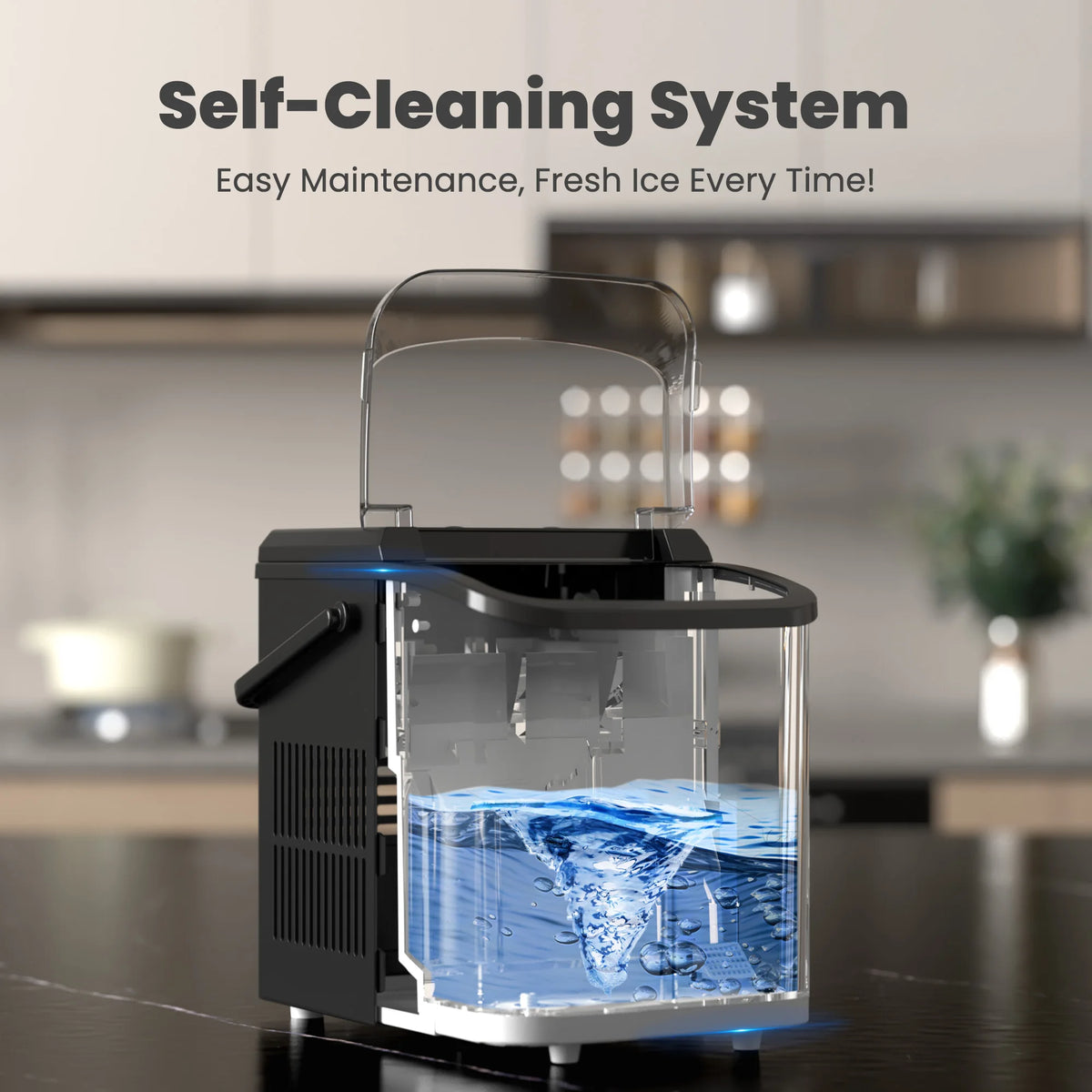 Portable Countertop Ice Maker – 9 Bullet Cubes in 6 Min, Self-Cleaning