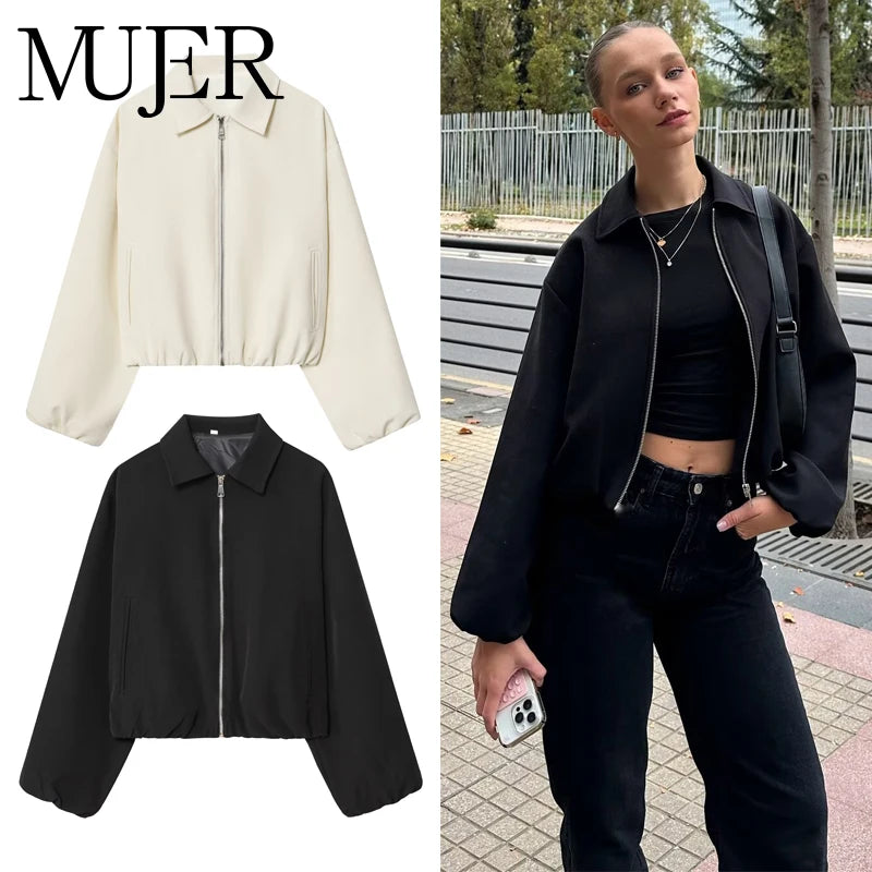 MoveX Women's Cropped Puffer Bomber Jacket