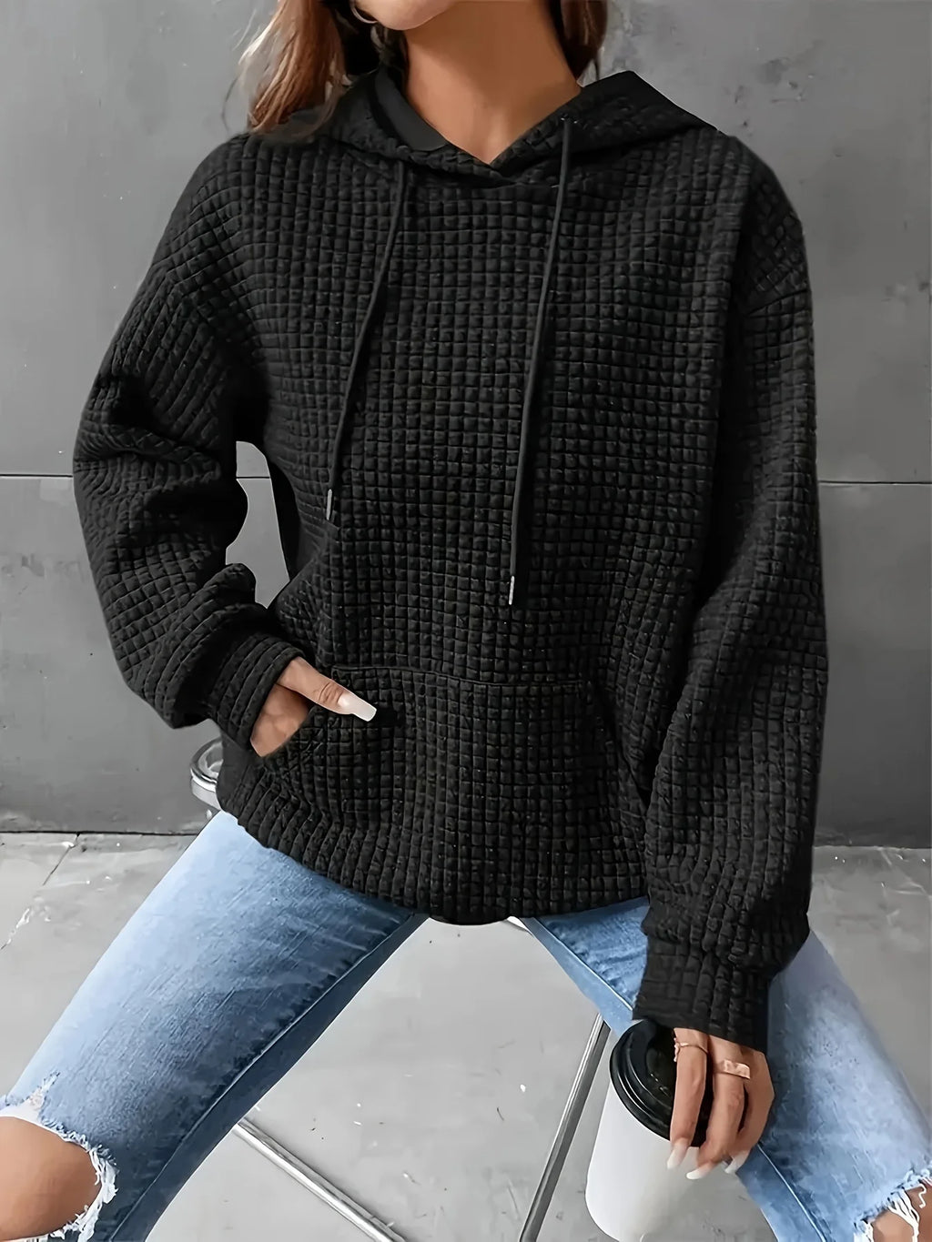 MoveX Women's Cropped Waffle-Knit Hoodie