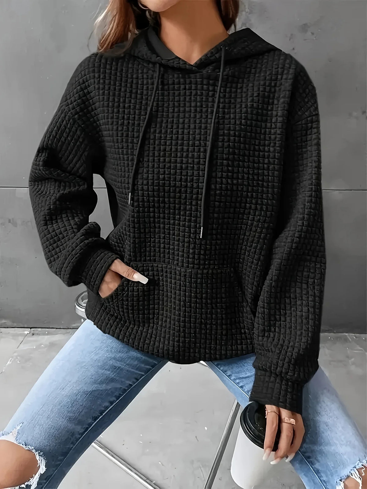 MoveX Women's Cropped Waffle-Knit Hoodie