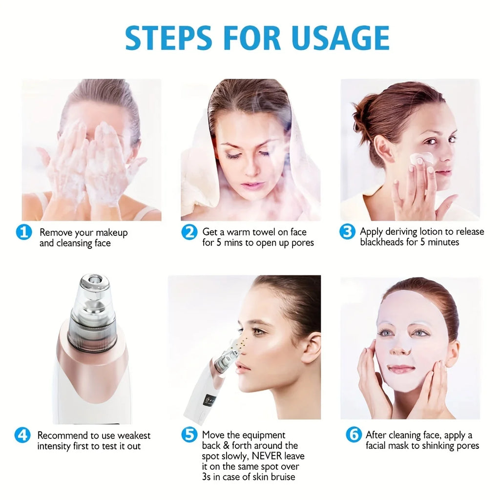 Electric Pore Vacuum Blackhead Remover – 3 Suction Levels, 5 Heads