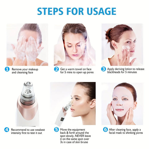 Electric Pore Vacuum Blackhead Remover – 3 Suction Levels, 5 Heads