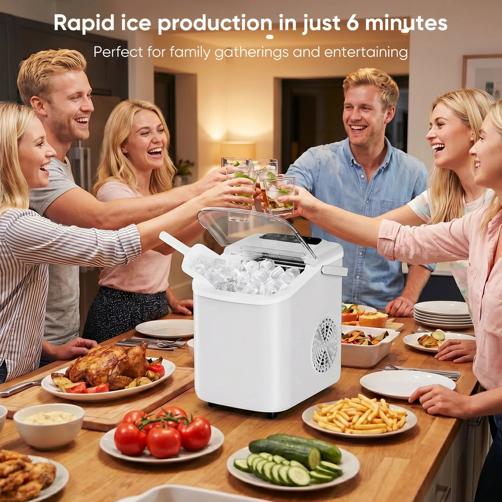 Compact Countertop Ice Maker with Scoop & Basket – 26.5 lbs/Day