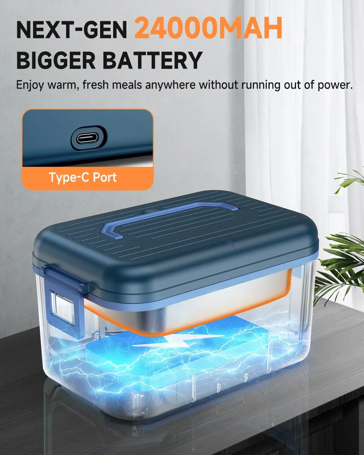 Cordless Self-Heating Electric Lunch Box – 1.4L, Rechargeable