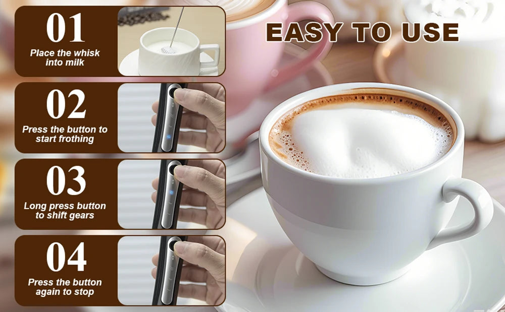 Rechargeable Handheld Milk Frother for Latte & Cappuccino