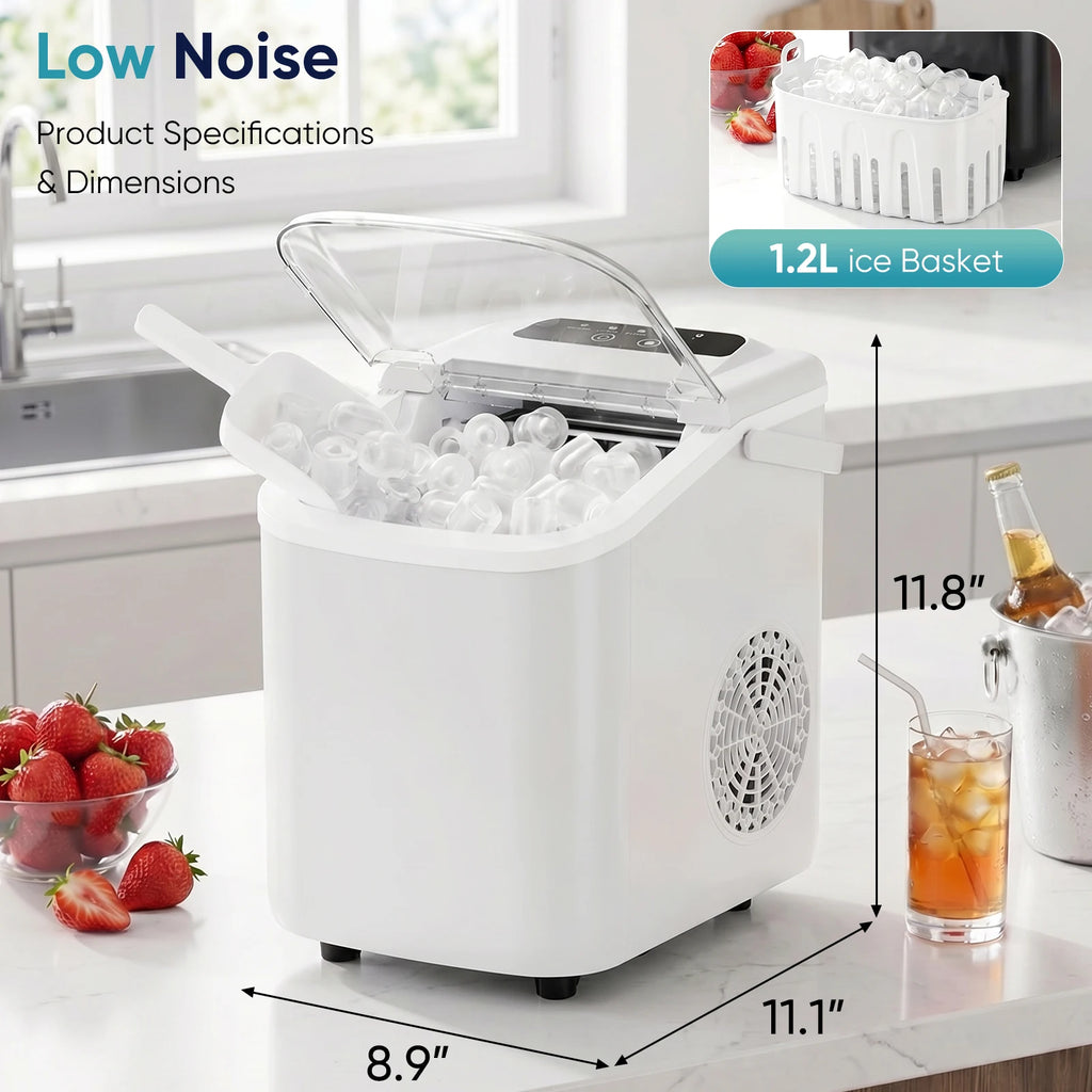 Compact Countertop Ice Maker with Scoop & Basket – 26.5 lbs/Day
