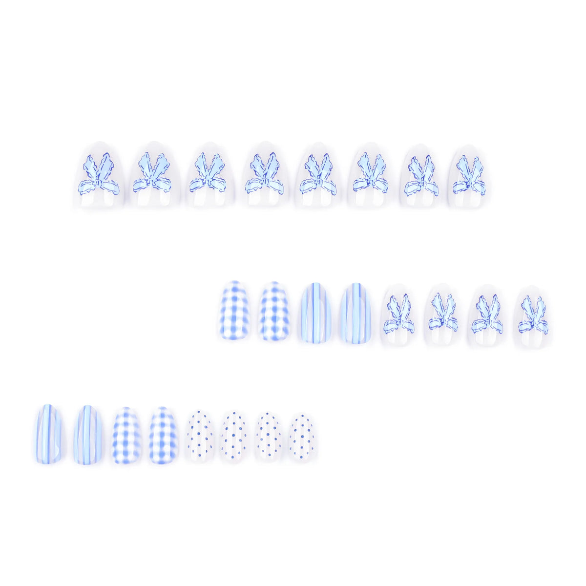 Light Blue Bow Press-On Nails – Short Almond, Reusable